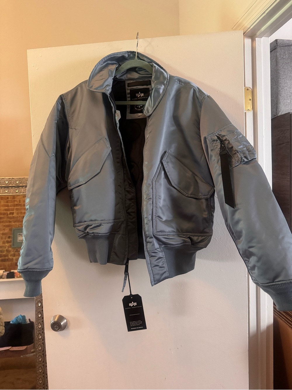 Peggy Gou x Alpha Industries Satin Bomber Jacket in Pale Blue
